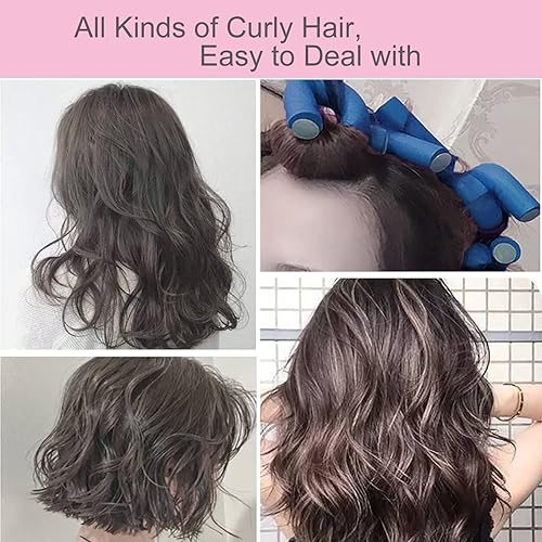 Miniatura 7 de 36 rodillos flexibles para el cabello, varillas de espuma flexible para torsión de cabello largo y corto, rodillos flexibles sin calor, con 2 peines