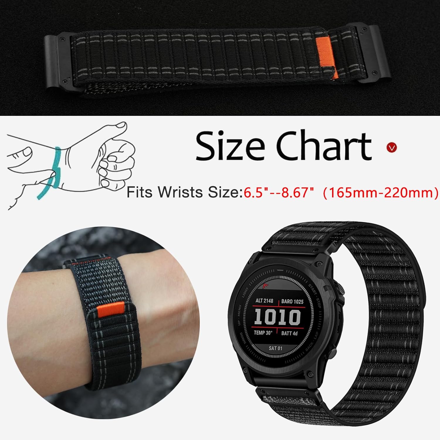 Abanen Lightweight Nylon Sport Loop Watch Band for Garmin Fenix 8 51mm / epix Pro 51mm/ Instinct 3 50, QuickFit 26mm One-piece Design Wrist Strap for Instinct 2X / Enduro 3/ Fenix 7X/6X/ 5X - Image 7