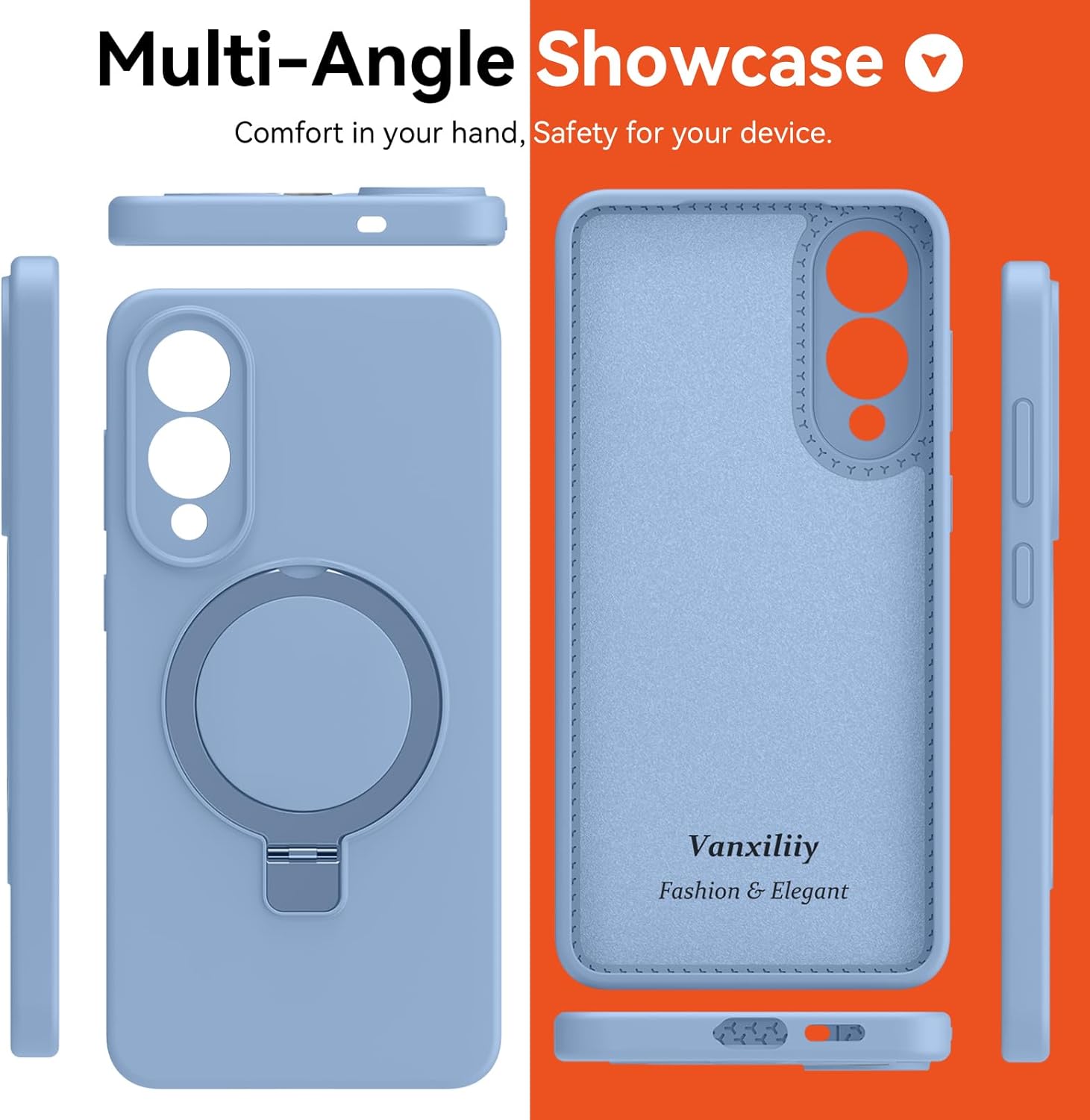 for Galaxy S25 Edge Case with Stand, Slim Liquid Silicone Phone Cases Compatible with MagSafe, Full Camera Protection Magnetic Kickstand Case Cover for Samsung S25 Edge, Light Blue - Image 9