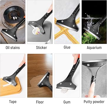 DIYSELF 11-Piece Razor Blade Scraper, Long Handle Floor Scraper, 10 Blades