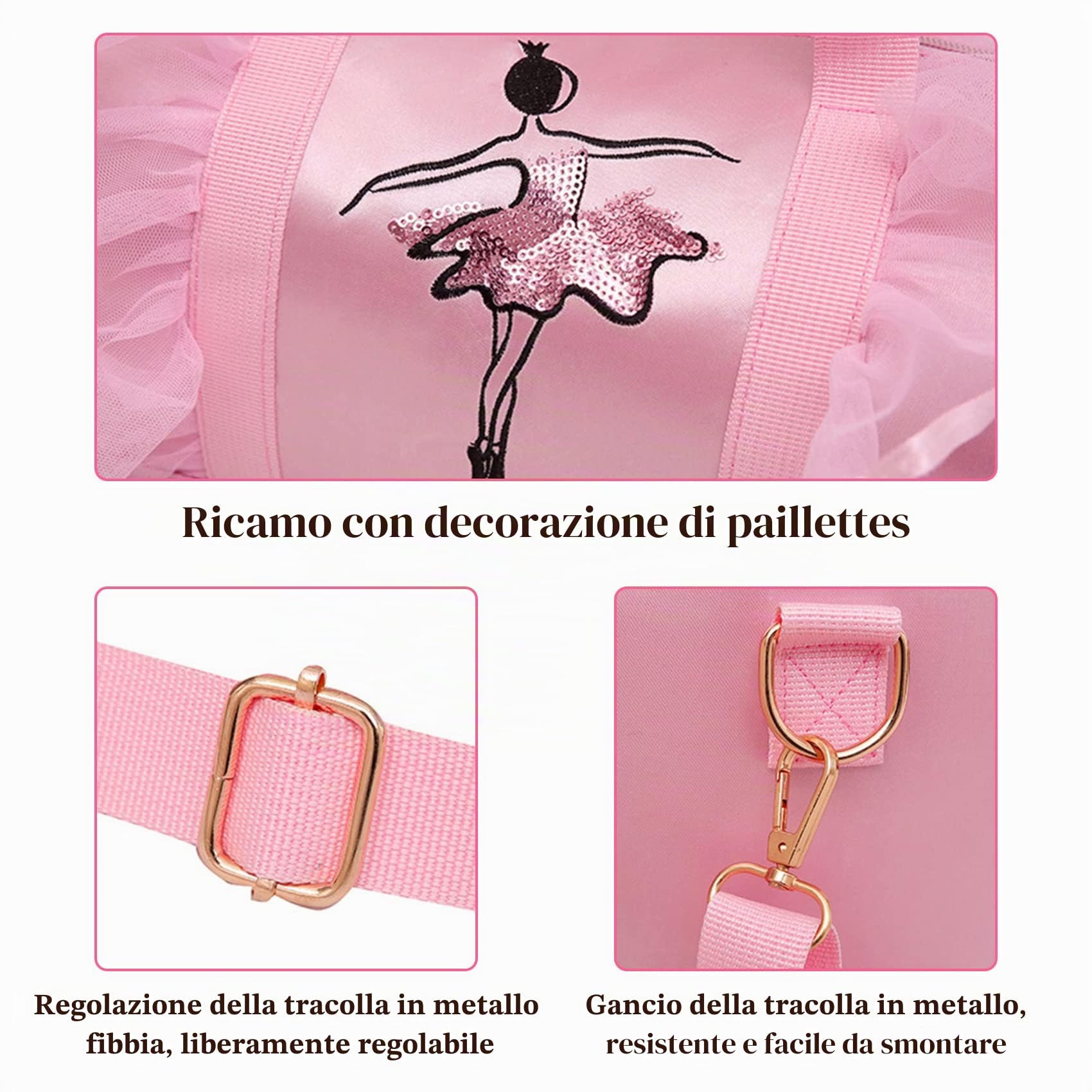 Borsa da Danza da Ragazza Rosa Cross Body Danza Bag Stile Principessa per Bambini Ballerina Balletto Borsa Sportiva