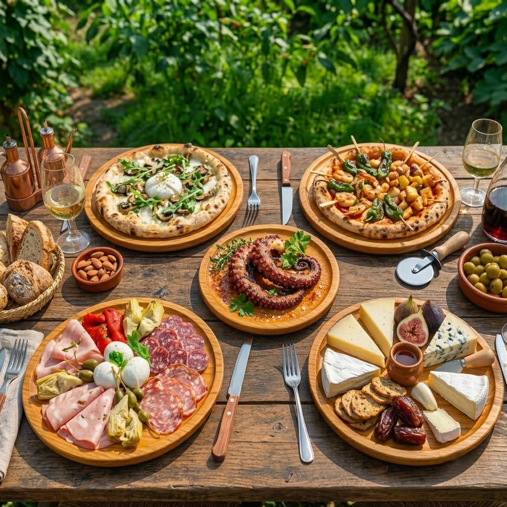 Piatti per Polpo in Legno - Piatti per Servire Polpo, Pizza, Carne - Piatto per Polpo - Piatto per Formaggi - Piatto in Legno - Set di 12 - Diametro 18 cm