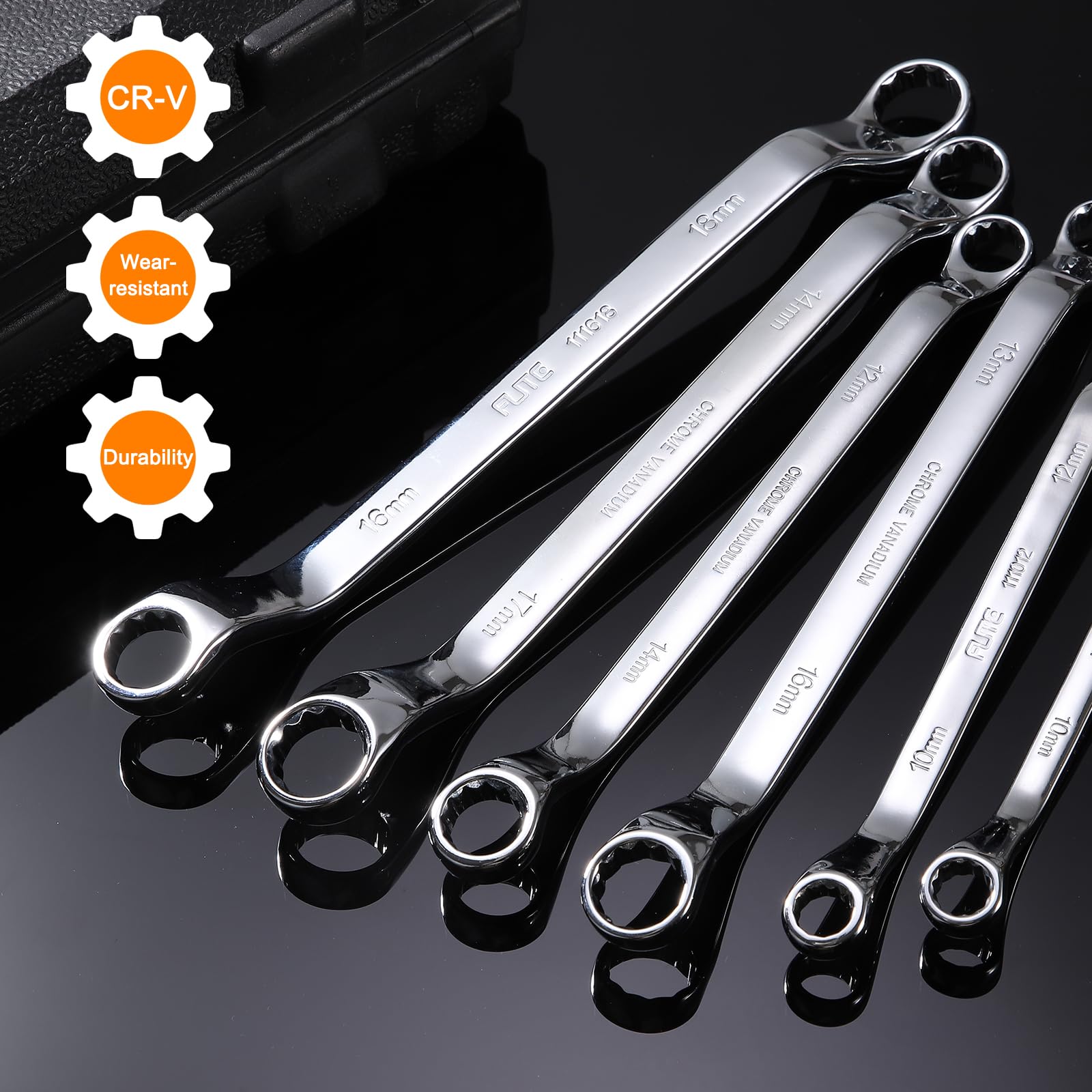 QUARKZMAN 45-stopniowy podwójny klucz oczkowy offsetowy 8 mm x 10 mm metryczny 12-punktowy chromowany lustrzany klucz oczkowy CR-V długi klucz oczkowy jakość przemysłowa klucz oczkowy Torx narzędzie