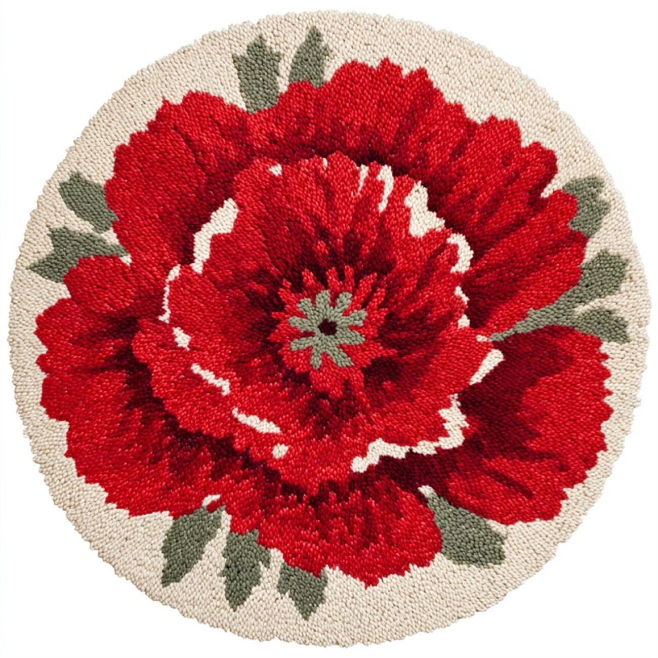 Kitquiver Rug Latch Hook Craft Kits Red Flowers 100x100cm