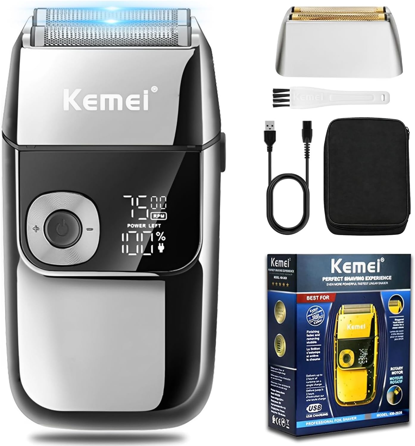 Electric foil Shaver for Men,Cordless Precision Rechargeable Beard Trimmer,Washable,USB,LED dispaly Lithium Titanium Foil Shaverswith Travel Case
