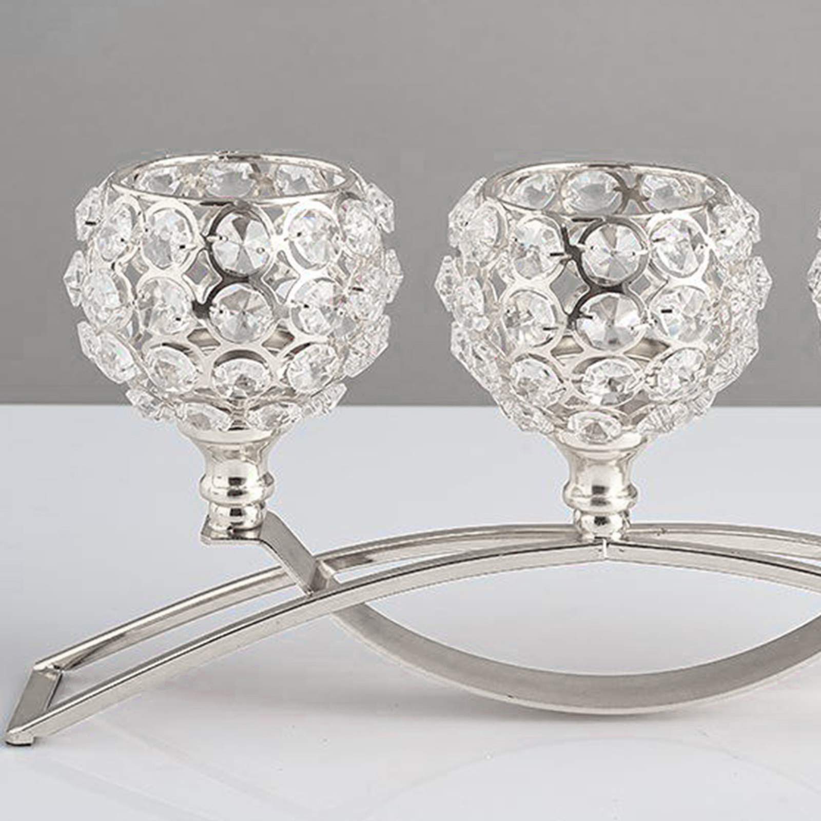Portavelas de cristal de 3 brazos, centro de mesa, decoración de mesa de bufé de boda, plateado