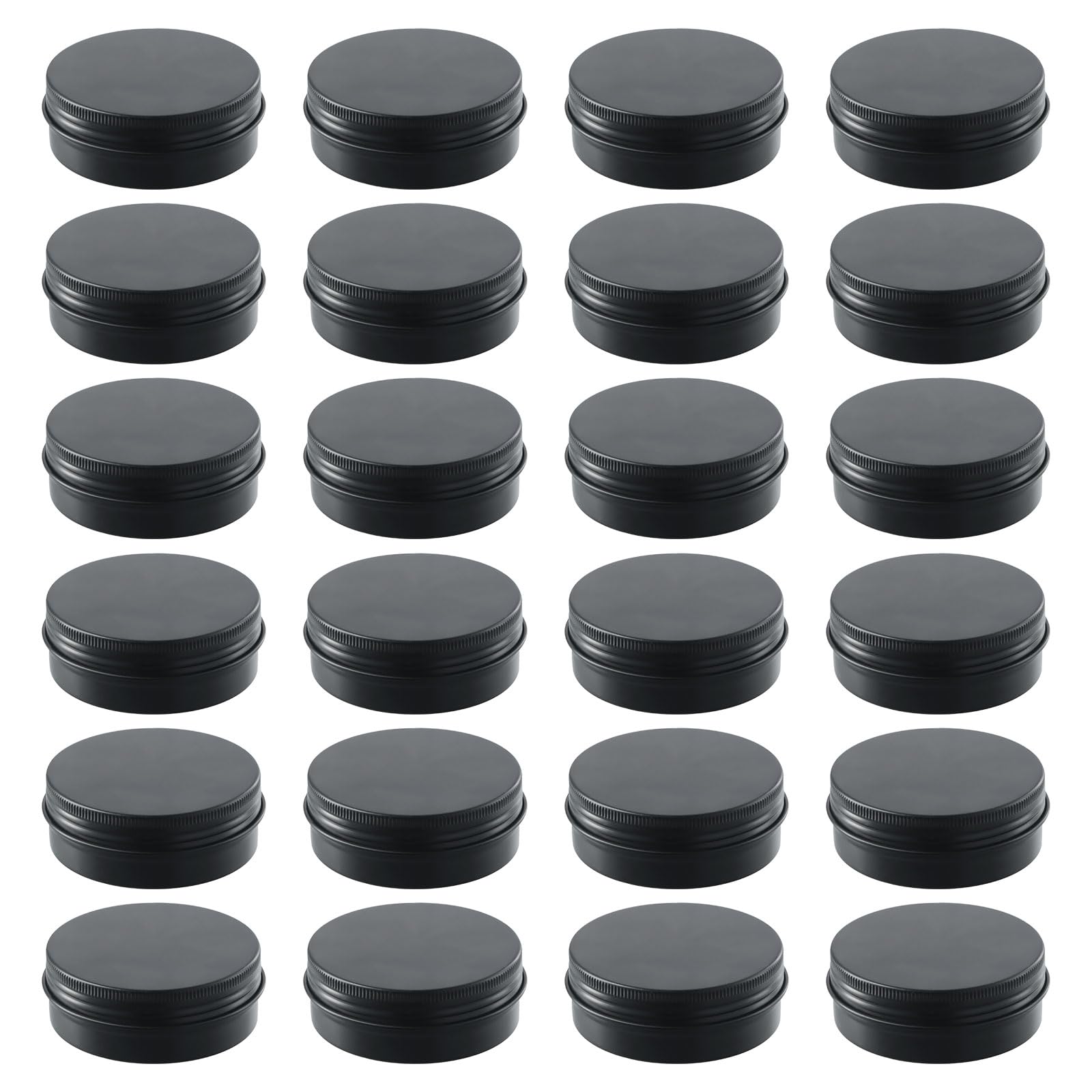 Barattoli di Latta di Metallo Rotondi 60ml 24PCS, Vasi Contenitori Cosmetici Vuoti Nero, Scatola Rotonda in Alluminio con Coperchio a Vite per Crema Lozione Polvere Campione Conservazione del Trucco