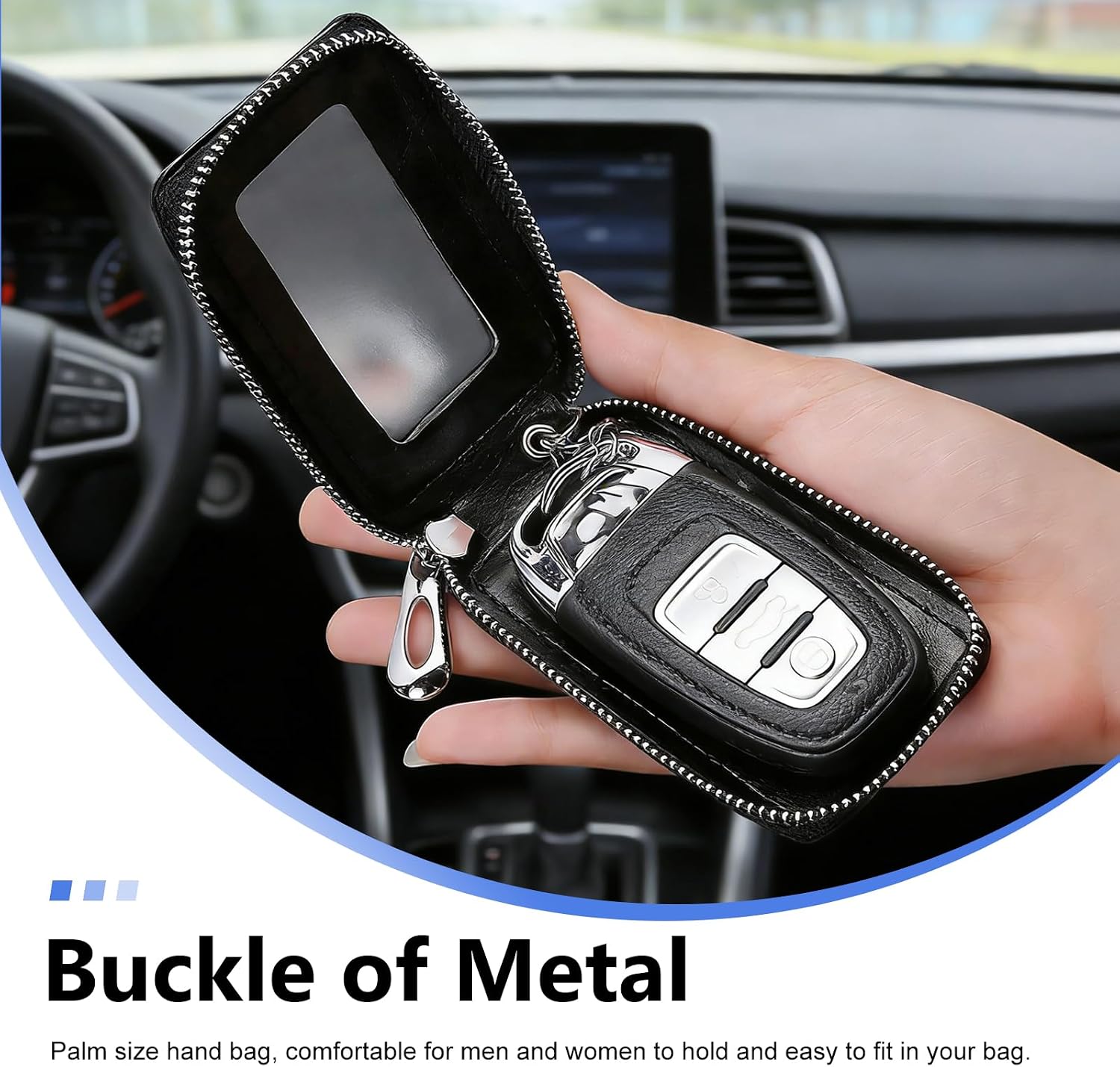 Car Key Fob Case, Vintage Leather Design Zipper Remote Key Protector, Lightweight Wear-Resistant Smart Key Bag with Visible Window, Universal Car Accessories (Royal Blue) image 5