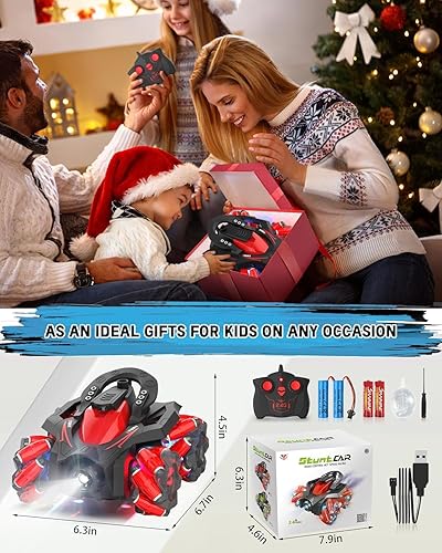 Miniatura 2 de Eulogia Auto de acrobacias RC de 2.4 GHz, camión de control remoto giratorio de 360 con 2 baterías recargables, vehículo todoterreno 4WD todo