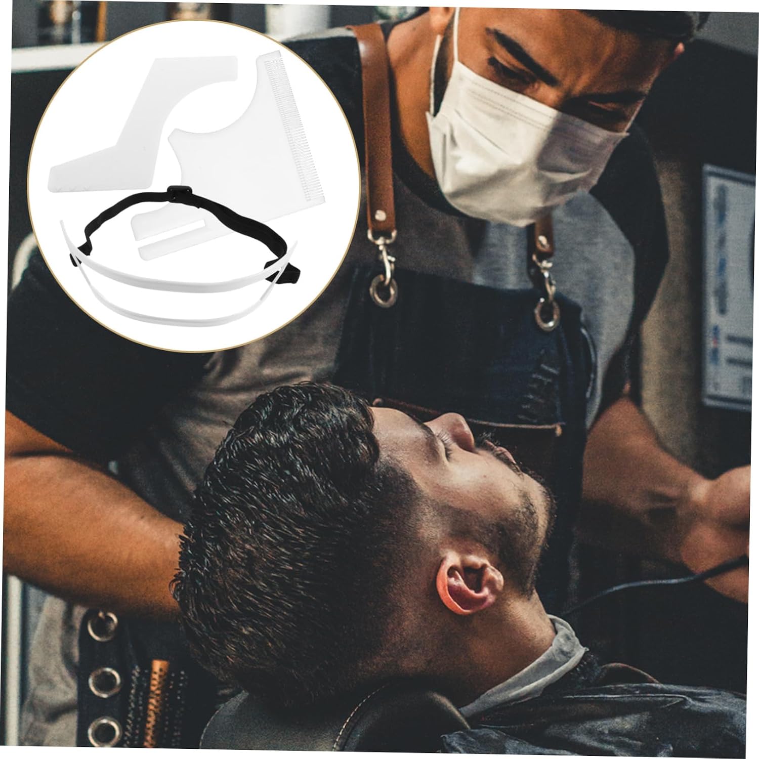 Outanaya Beard Shaper Tool Kit Hairline Guide Template Neck Hair Shaving Template for Men Grooming Random Color