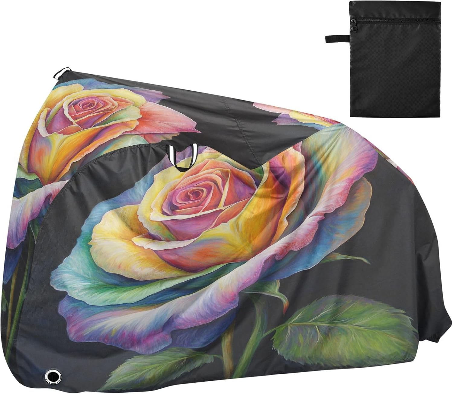 ALAZA Rainbow Rose Flower Watercolor Bike Cover Waterproof Outdoor Ebike Bicycle Covers Tarp Protection for 1/2 Bikes, Sun UV Dust Wind Proof