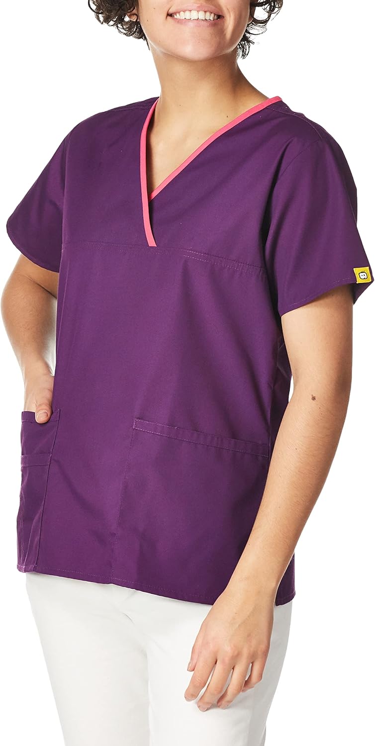 WonderWink Women's Charlie 5 Pocket Y-Neck Wrap Top, Eggplant, 3X-Large - Image 3