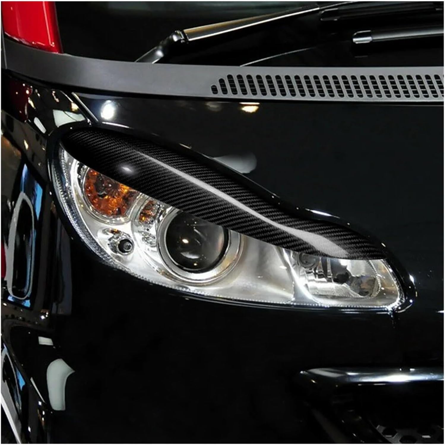 Car Carbon Fiber Headlight Eyebrow Eyelid Sticker Trim Compatible with Mercedes-Benz Smart Fortwo W451
