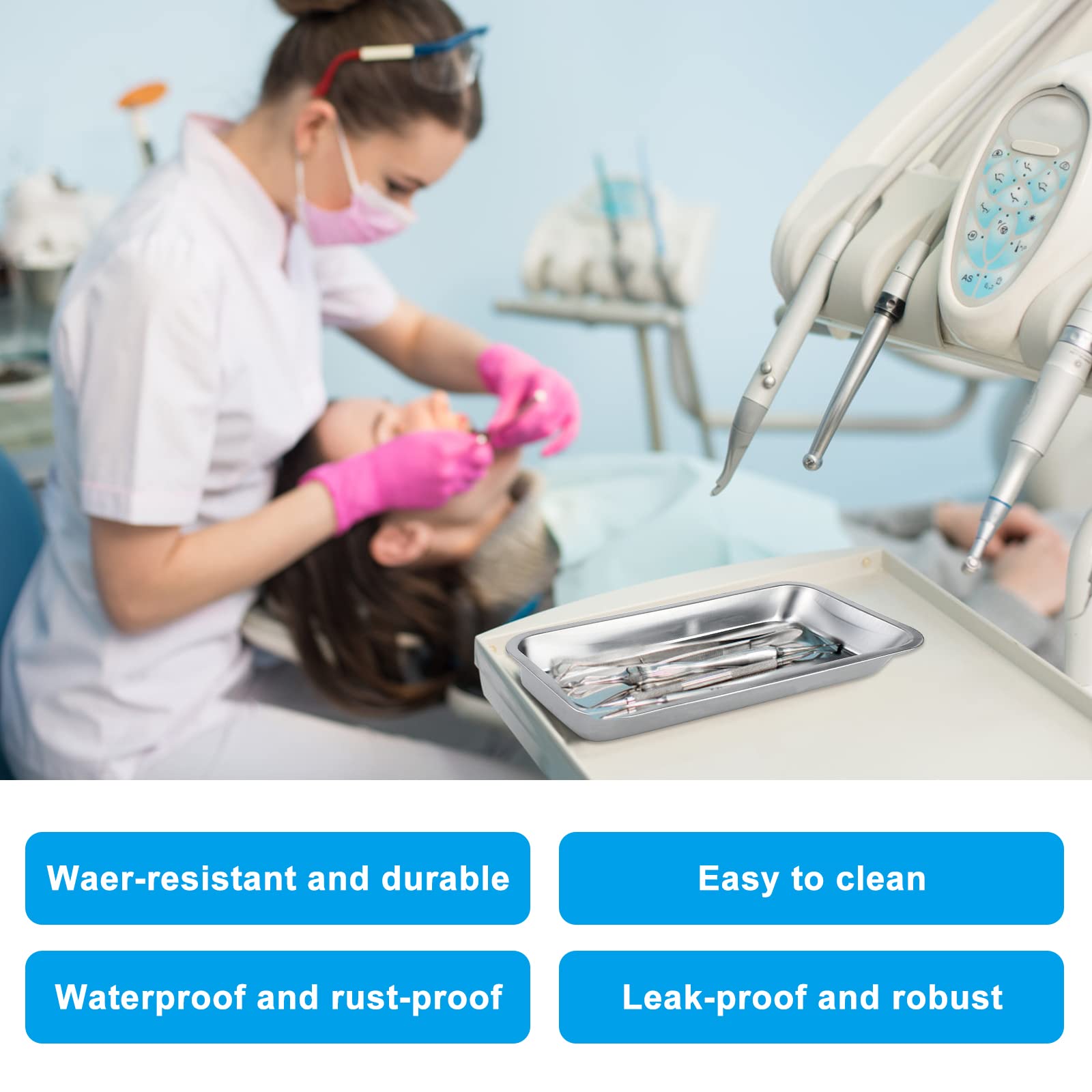 Vegena Lot de 6 plateaux de service en acier inoxydable - Plateau médical de laboratoire - Petit plateau argenté pour appareils de laboratoire, outils dentaires