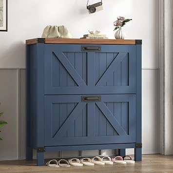 Farmhouse Shoe Cabinet Storage with 2 Flip Drawers for Entryway, Hallway