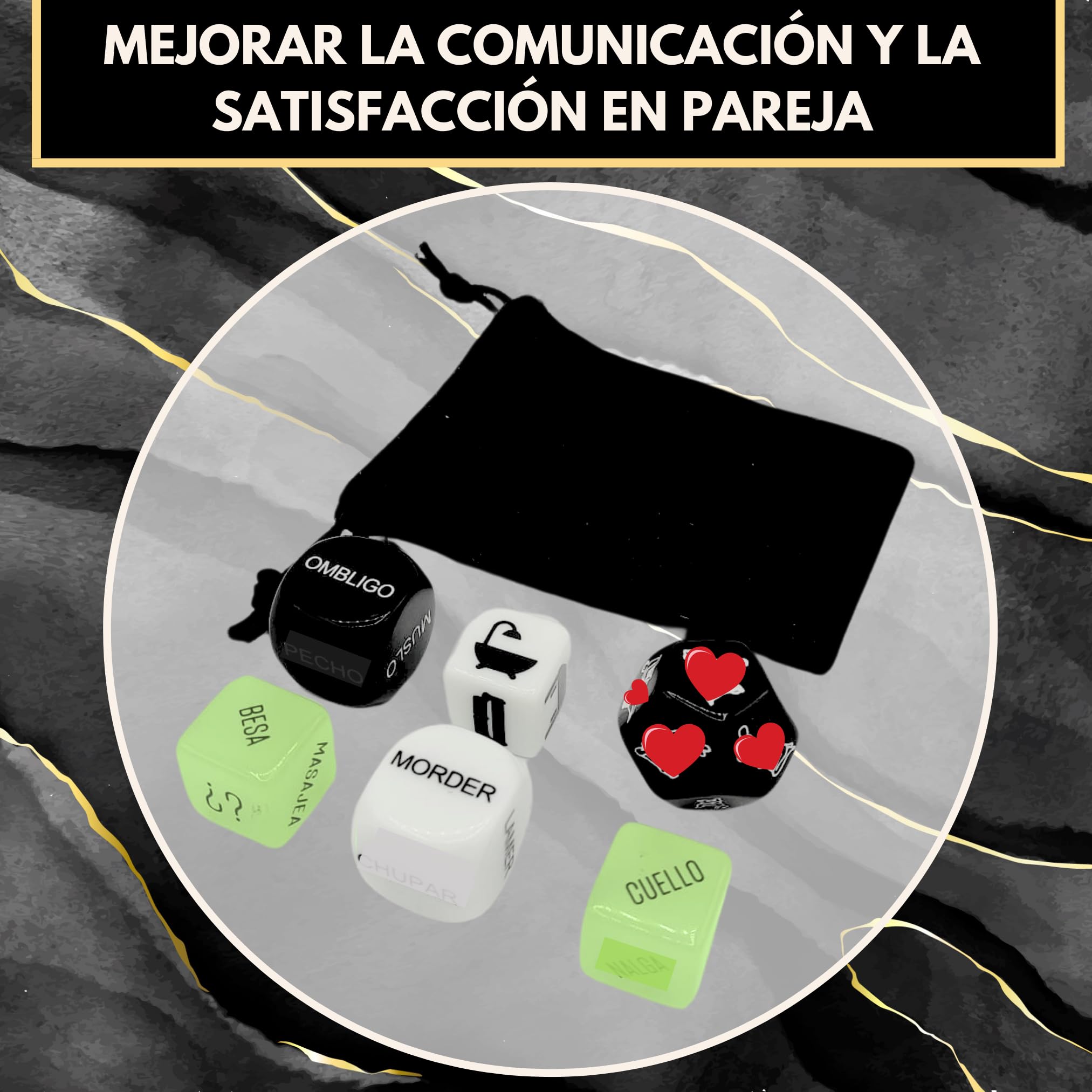 Dados Eróticos Para Parejas + Antifaz - Juego De 6 Dados En Español, Bolsa De Terciopelo, Ideal Para San Valentín O Regalo íntimo