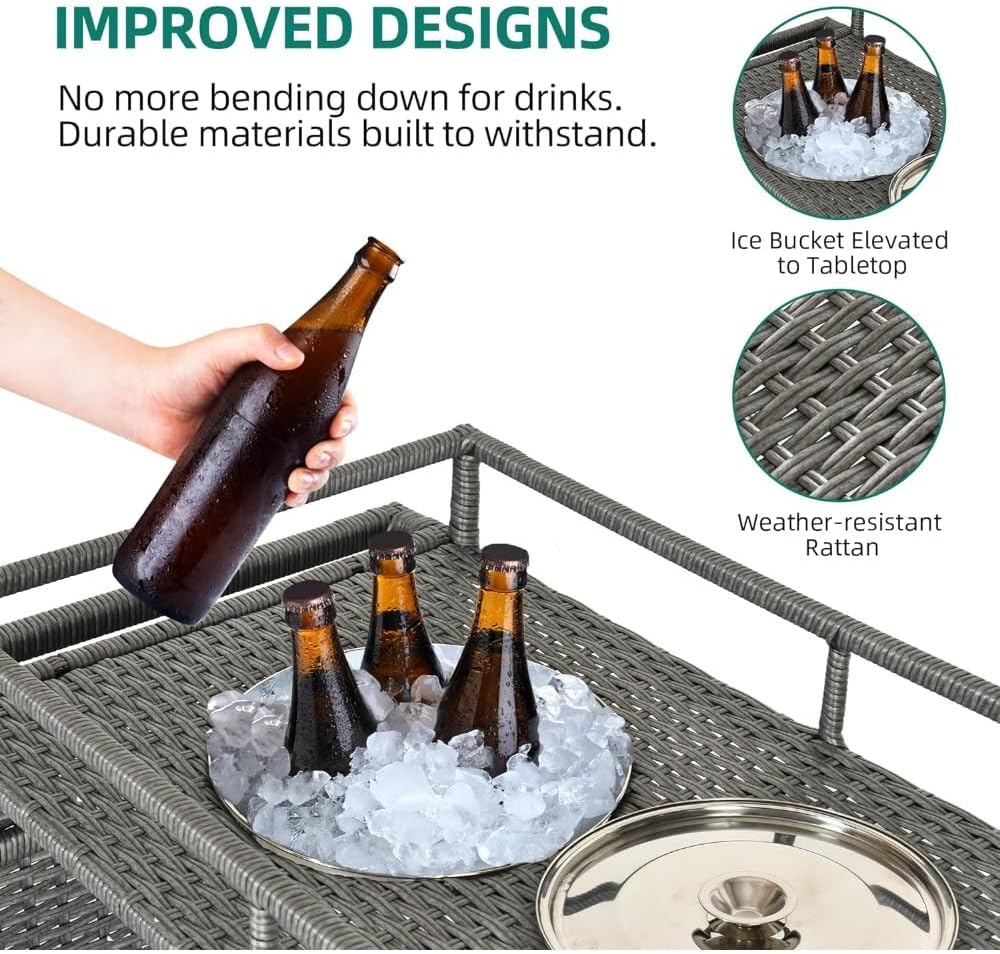 Storage Trolley Kitchen Cart, Portable Bar with Wheels, Rattan Counter Table with 2 Steel Shelves, Suitable for Terrace Backyard Shelving Organizer