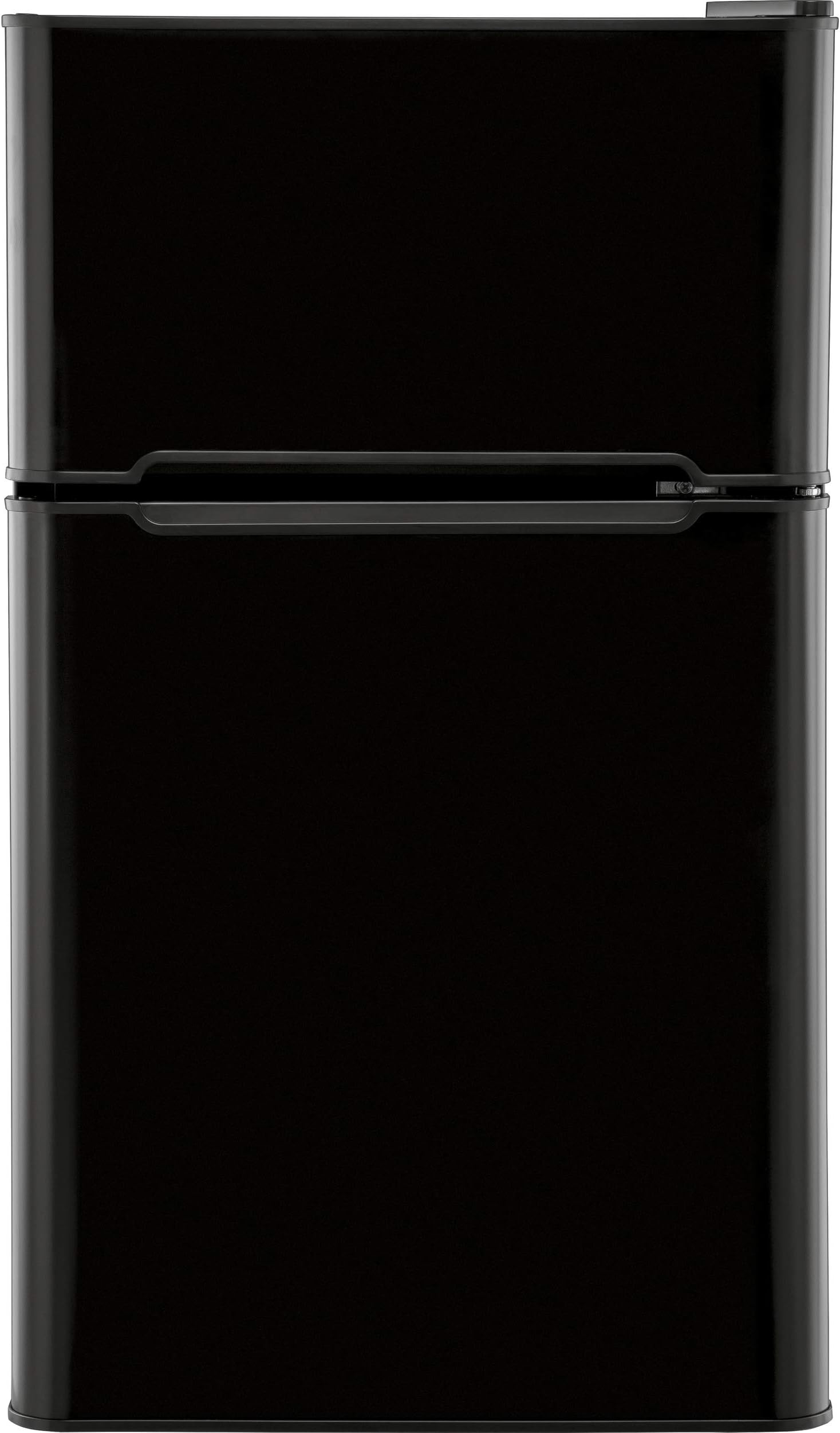 GE HC32TW10SB 3.2 Cu. Ft. Compact Refrigerator with Full-Width Glass Shelves, a True Separate Freezer, Dispense-a-Can® Storage, and Interior Lighting, in Black