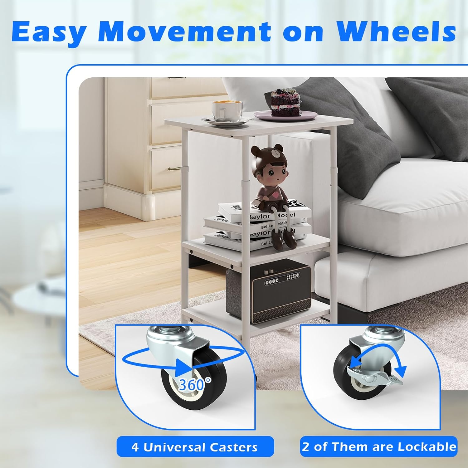 Close-up of the universal and lockable casters on the GIANTEX Printer Stand.