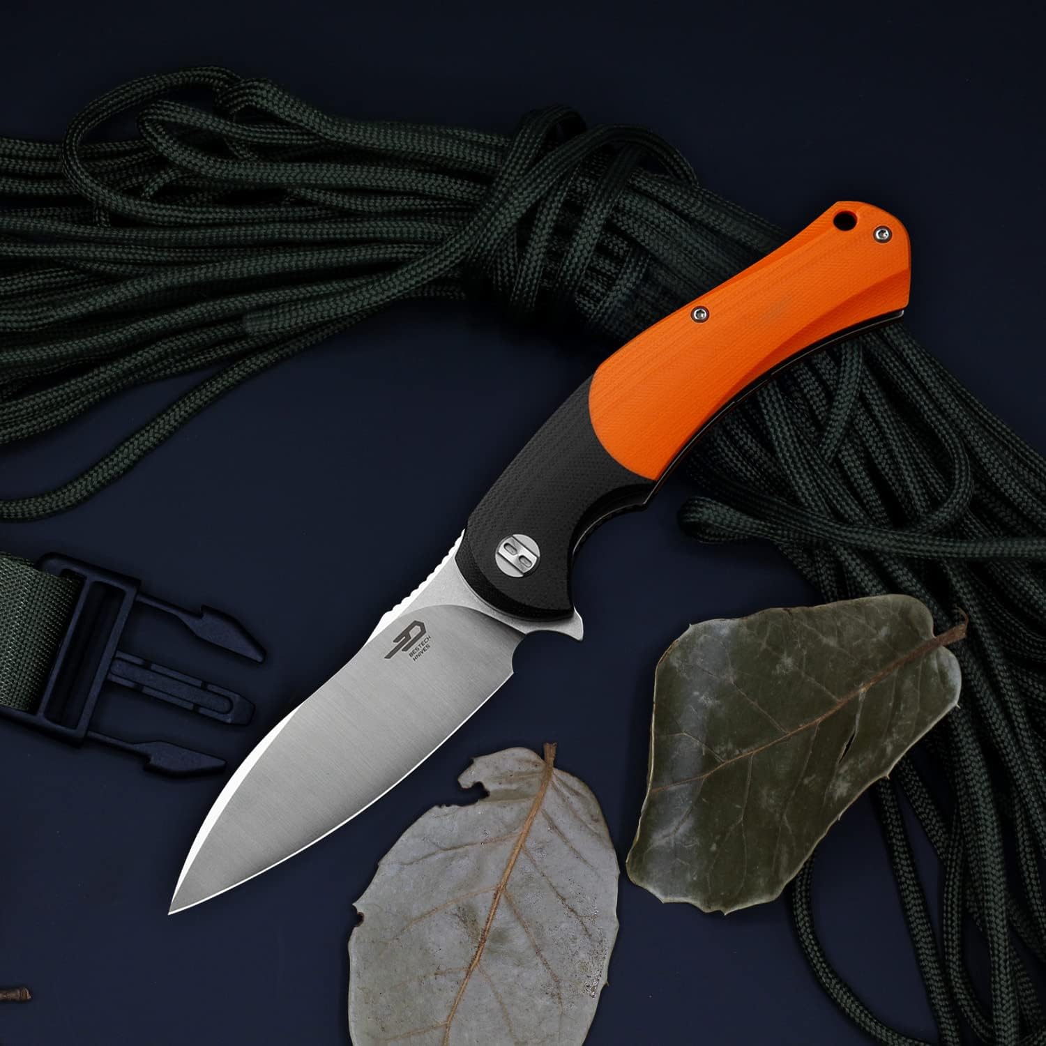 BESTECH KNIVES Pocket Folder Folding Knife: 3.62" D2 Steel Blade, G10 Scales, Flipper, Liner Lock, EDC Steel Clip, BG32C (Orange)