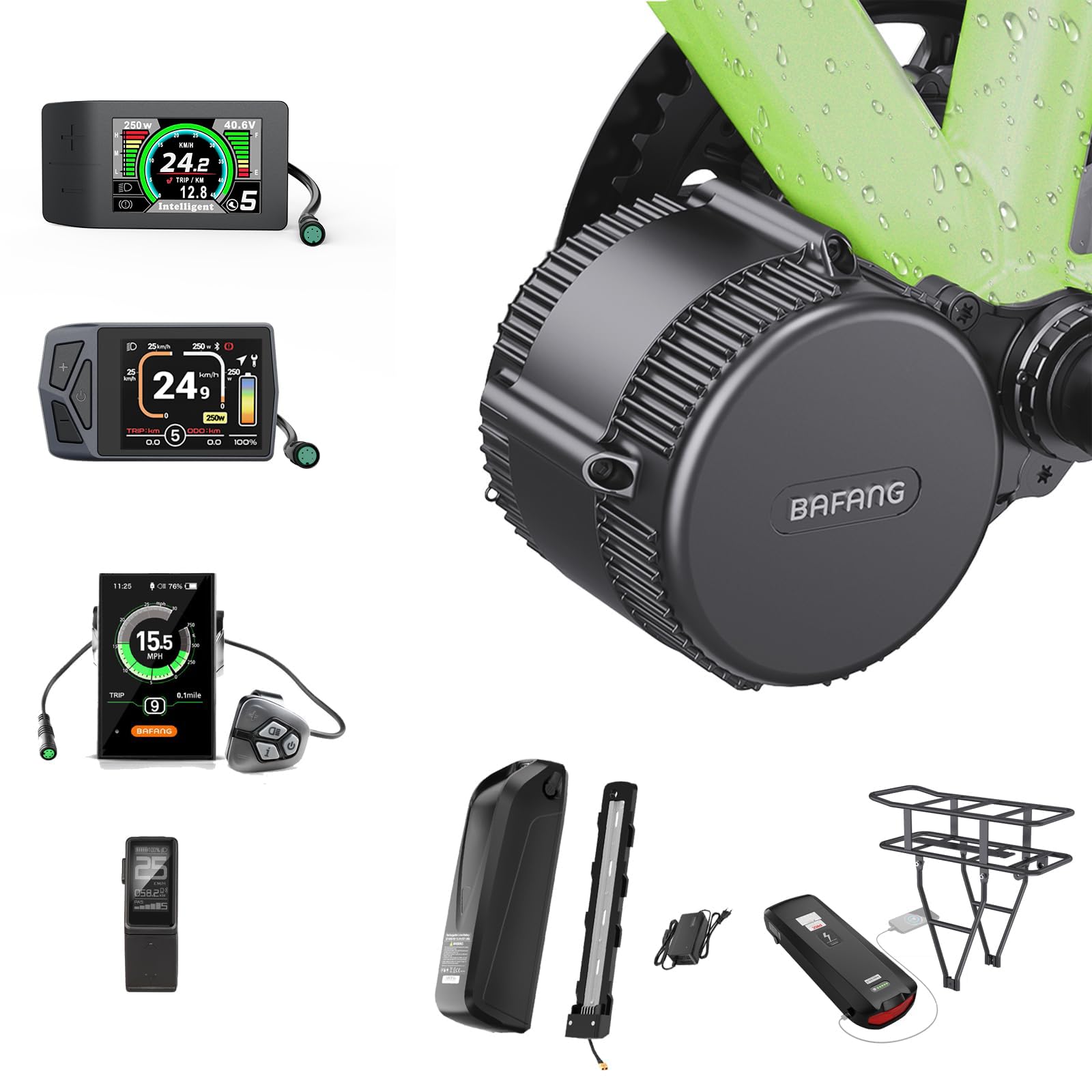 BAFANG Conversión Kit de Bicicleta Eléctrica DIY con Opciones Batería y Pantalla LCD, Mid Motor, Adaptado para BBS01B, BBS02B, BBS-HD 250W, para BB 68-73/85-105/105-125MM