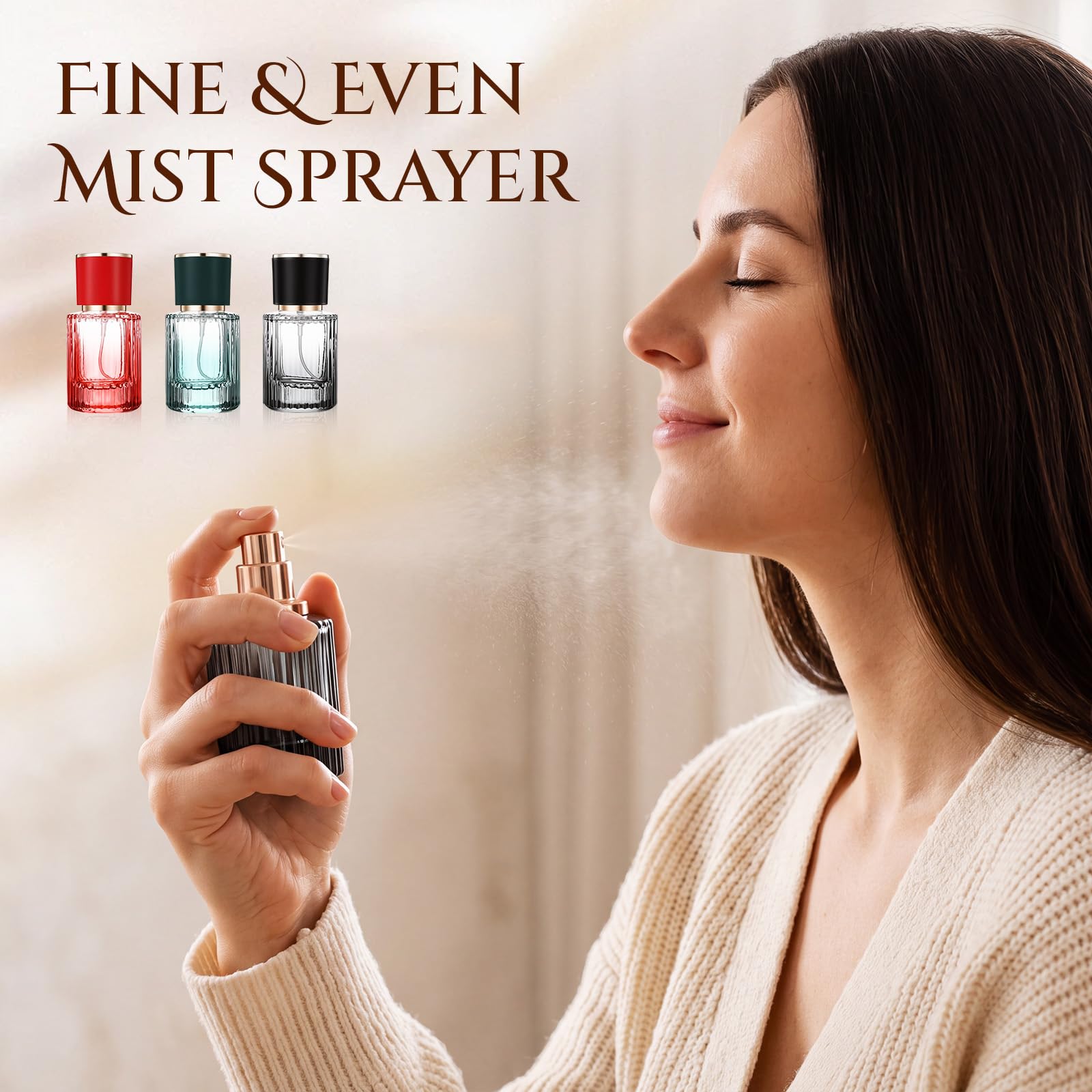 Suclain Confezione da 20 flaconi spray vuoti in vetro da 30 ml, ricaricabili, nebulizzatori a nebbia fine, contenitori da viaggio a coste sfumati, con 6 strumenti di ricarica, per colonia, fragranze