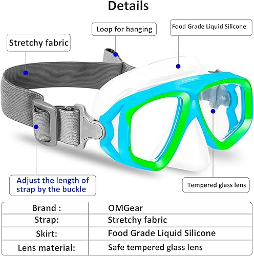 Miniatura 2 de OMGear Gafas de natación para niños con cubierta para la nariz, correa de tela, máscara de buceo para niños (4-16) equipo de esnórquel juvenil, Azul