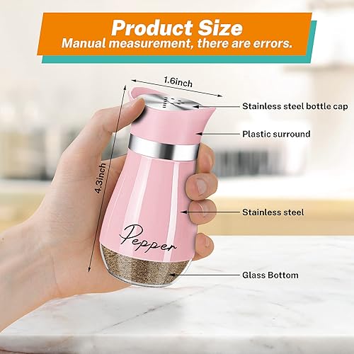 Miniatura 74 de Juego de saleros y pimenteros, coctelera de sal y pimienta con fondo de vidrio de 4 onzas con tapa de acero inoxidable para mesa de cocina, Rojo