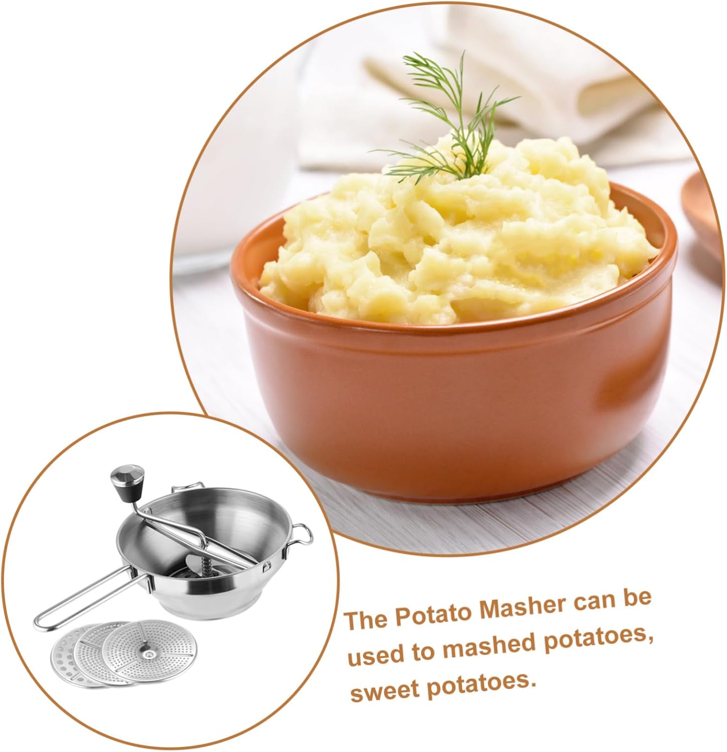 Stainless Steel Potato Crusher and Food Pressing Tool with Comfortable Grip Fine Mashing Potato Ricer for Fruits and Vegetables Easy to Use and Clean Kitchen Masher