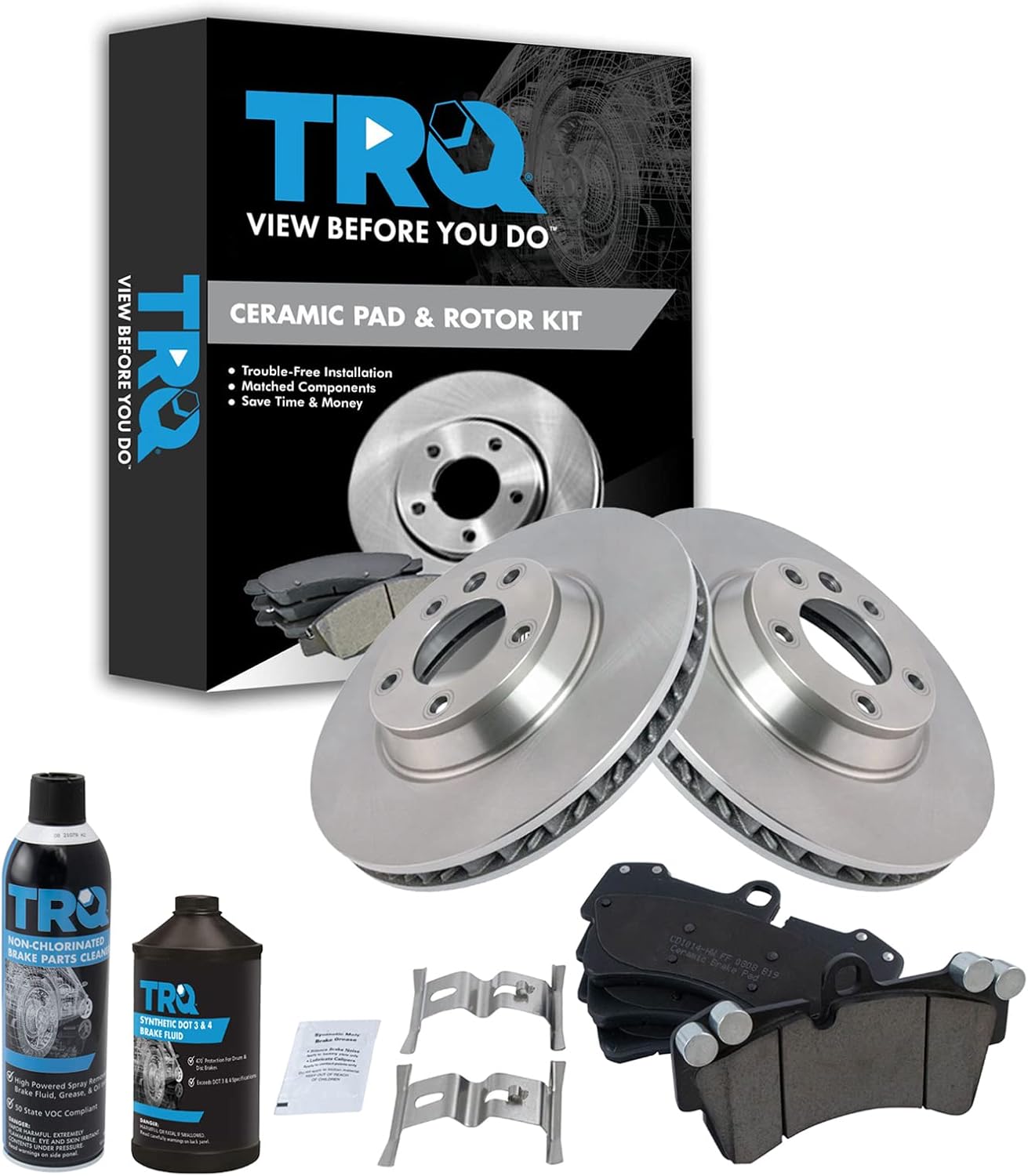 TRQ Front Brake Pad & Rotor Kit Brake Chemical Kit Brake Pads Brake Rotor Ceramic Compatible with 2007-2015 Audi Q7 2003-2010 Porsche Cayenne 2004-2008 Volkswagen Touareg
