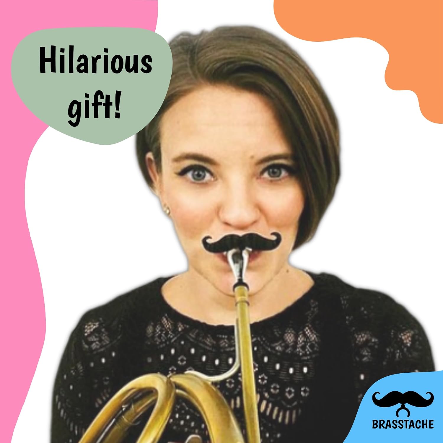 Brasstache 2.0 for Kids - (2-pack) Clip-on Mustache for Brass Players, Original Mustache Size (Trumpet)