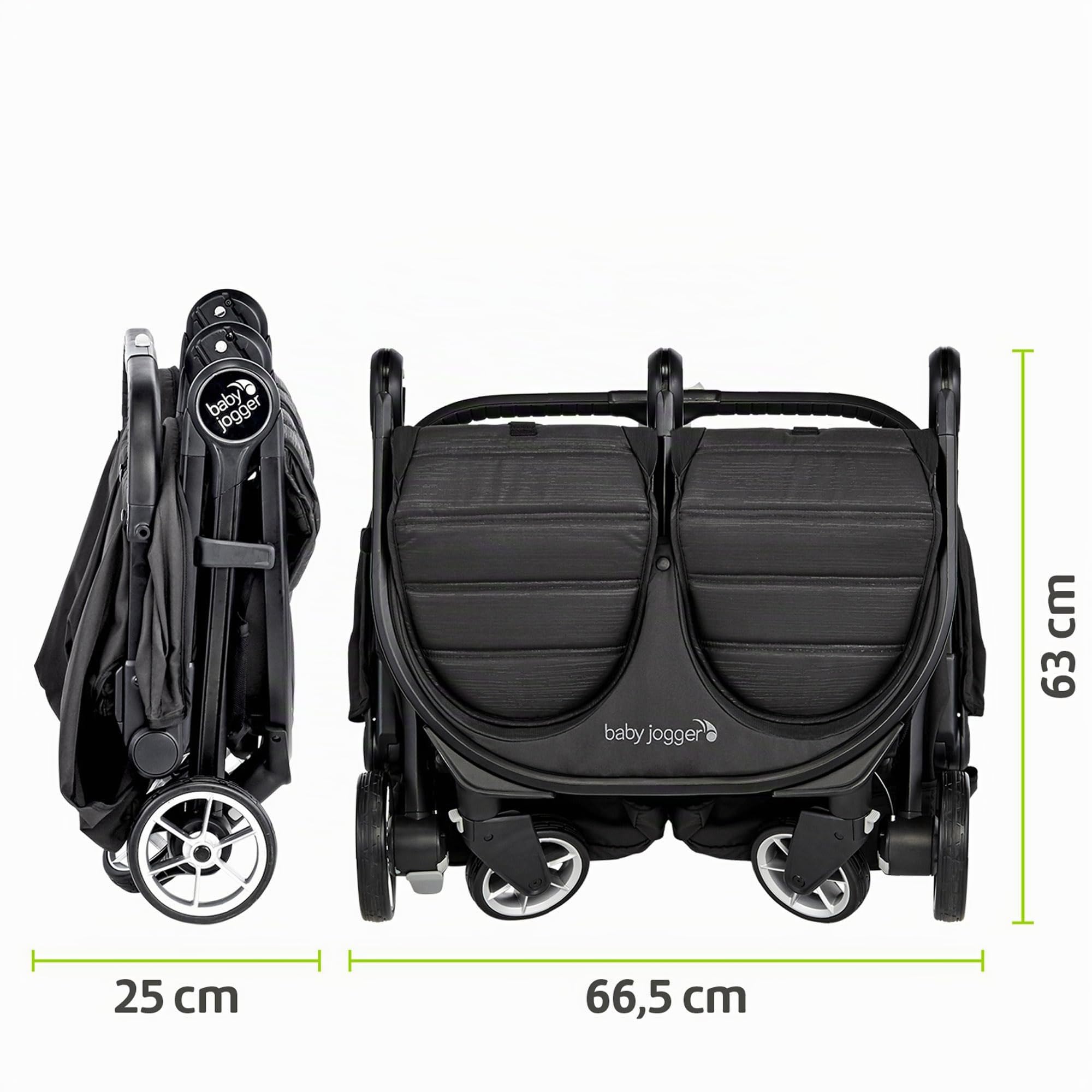 Baby Jogger City Tour 2 Doble Cochecito Doble para Hermanos y Hermanas para Viajar | Cochecito gemela ligero, plegable y portátil | Pitch Black (negro)