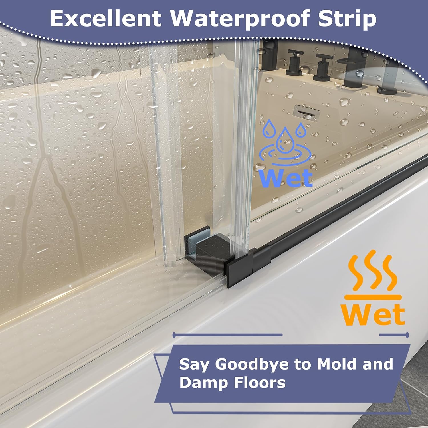 54"-60" W x 60" H Frameless Bathtub Sliding Shower Door, Water Repellent Shower Glass Doors for Bath Tub,5/16" (8mm) Tempered Glass with Explosion-Proof Film (Matte Black W60 xH60)