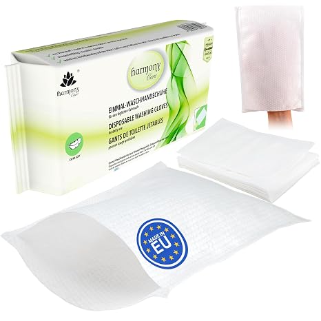 Harmony Care - 50 x Soft Disposable Wash Mitts Made of Spunlace Disposable Wash Cloths for Adult Care & Babies - Extra Thick Irritation-Resistant Wash Cloths Disposable - Dry