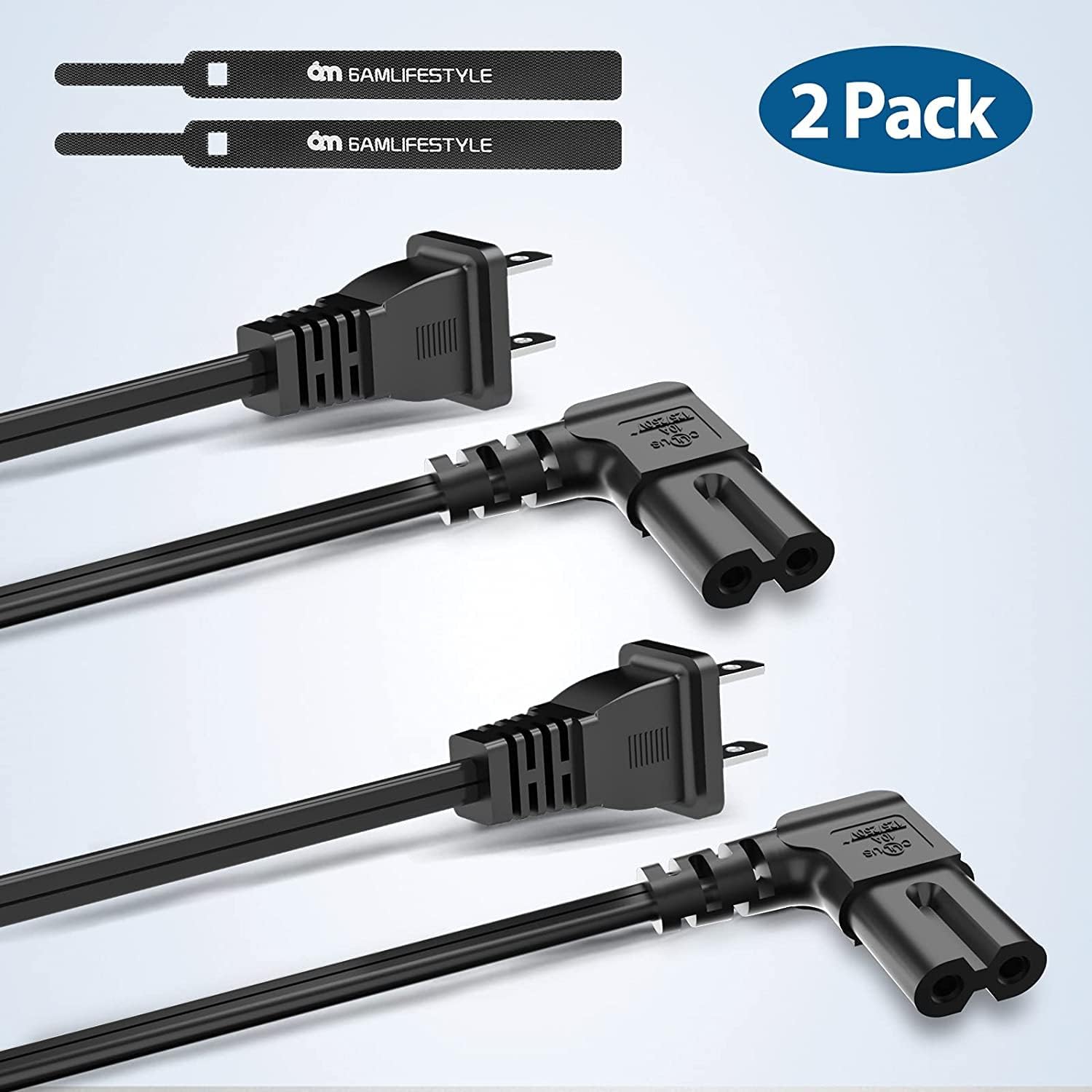 2 Pack Upgraded L-Shaped AC Power Cable Compatible with Meta/Oculus Quest 3/2 /Pro/Pico 4 Accessories and PC/Steam VR