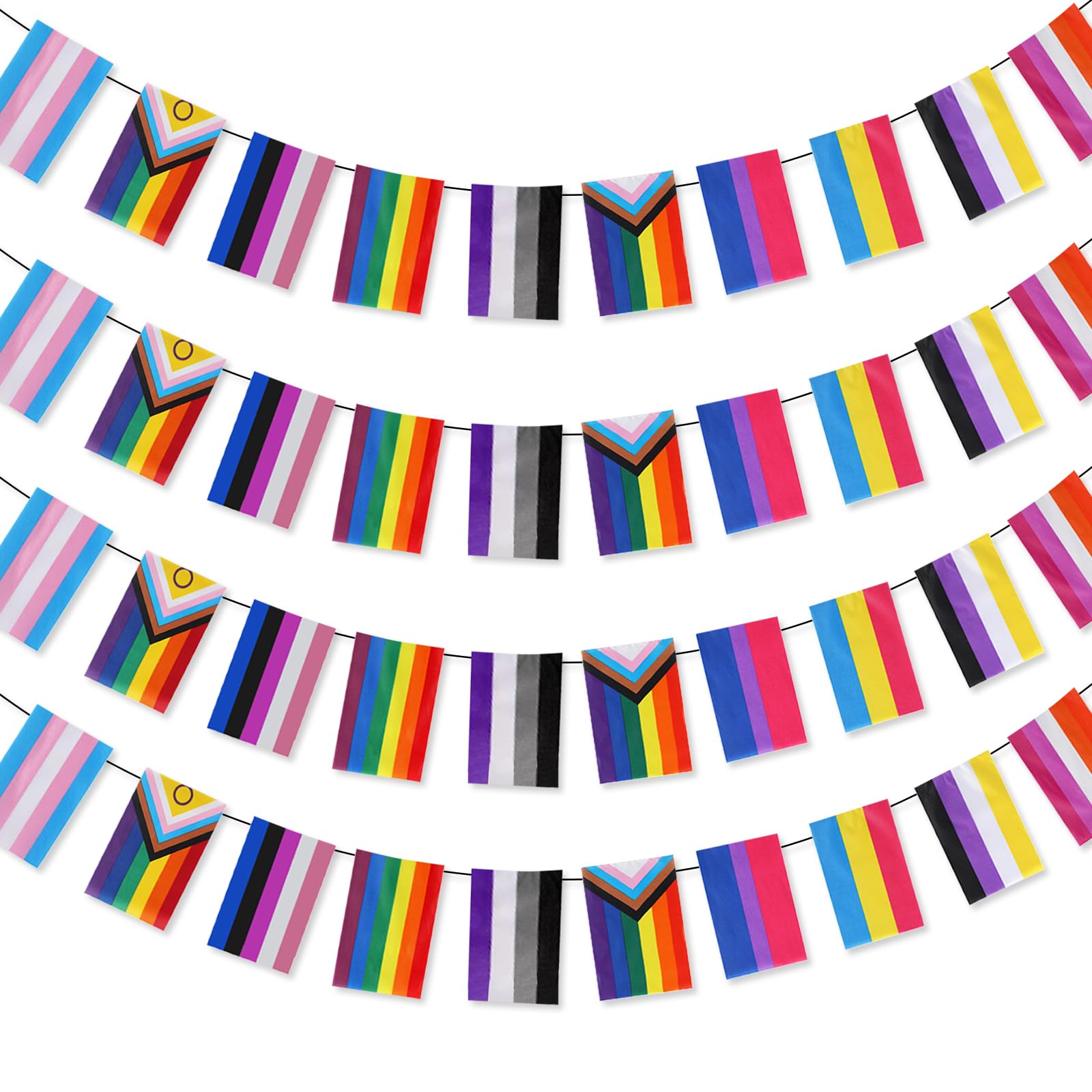 32.8Ft Pride Decorations Bunting Banner,Polyester Rainbow Bunting 30Pcs Different Pride Flags Rectangle Gay LGBTQ Vivid Color Stripes Banner Accessories For Pride Month Outdoor Home Garden Party Decor