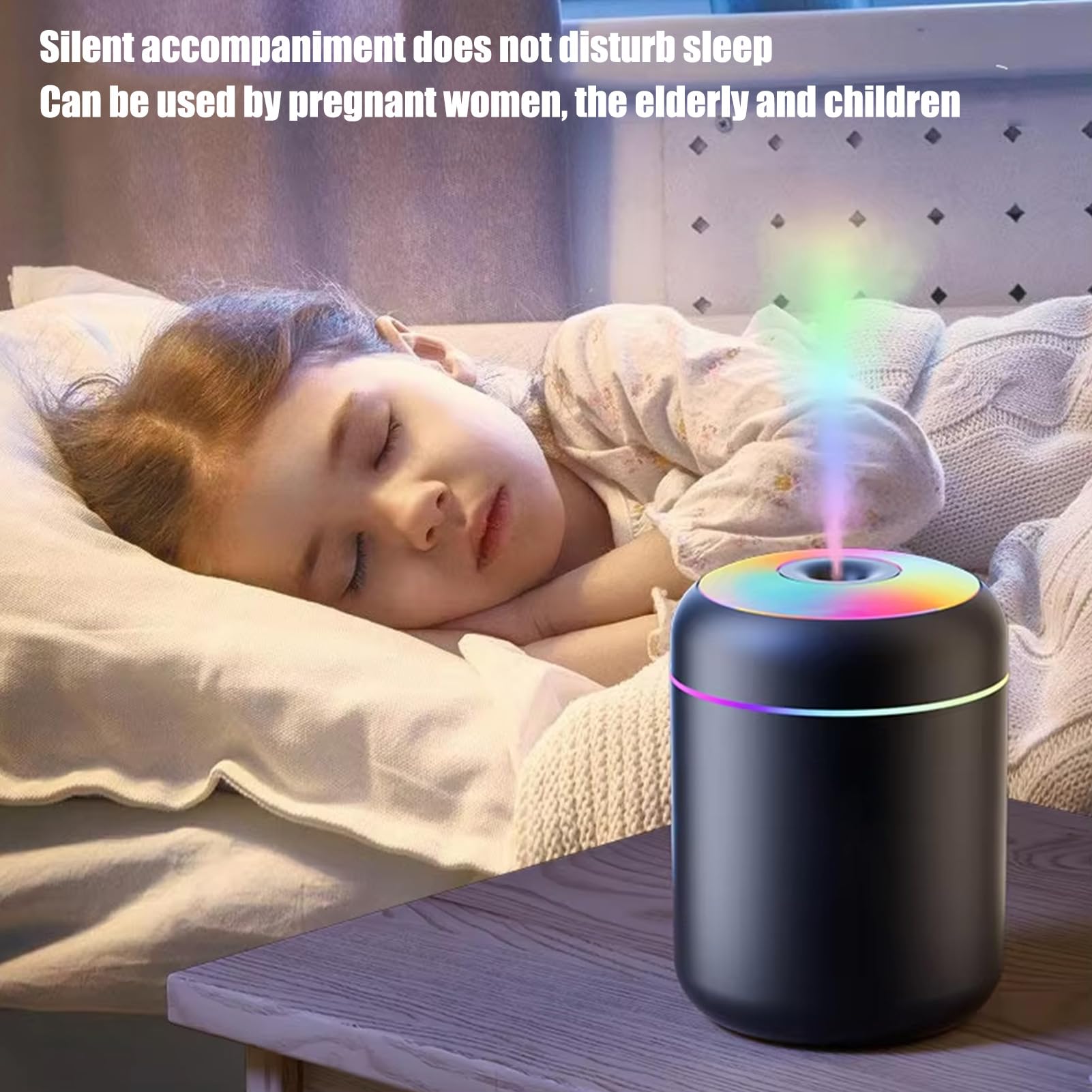 Humidificador para habitación de – Nebulizador alimentado por USB con luz, humidificador portátil | Humidificadores de 180 ml apto para ambientes grandes | Para salón, oficina, casa, sótano