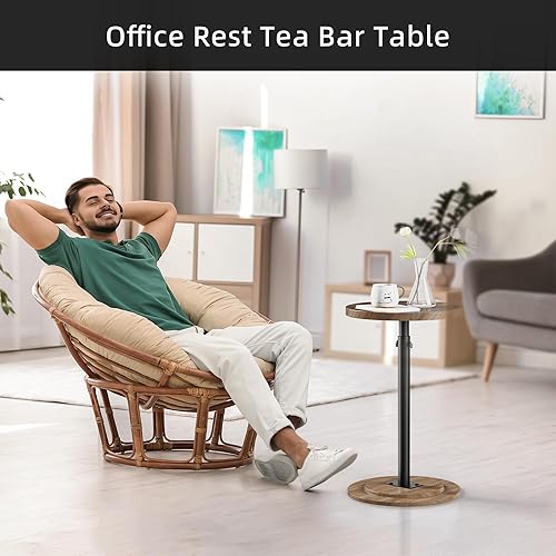 Miniatura 6 de Mesa auxiliar de pedestal, mesa redonda para bebidas para espacios pequeños, mesa auxiliar de altura ajustable, mesa de cóctel para sala de estar,