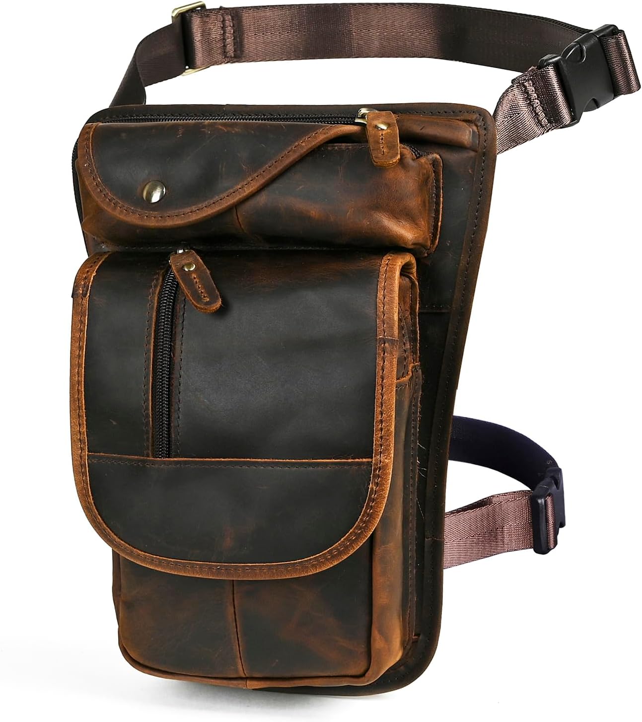 Water Resistant Canvas + Leather Motorcycle Travel Fanny Waist Pack Drop Thigh Leg Bag Pouch For Men Women FB913-5