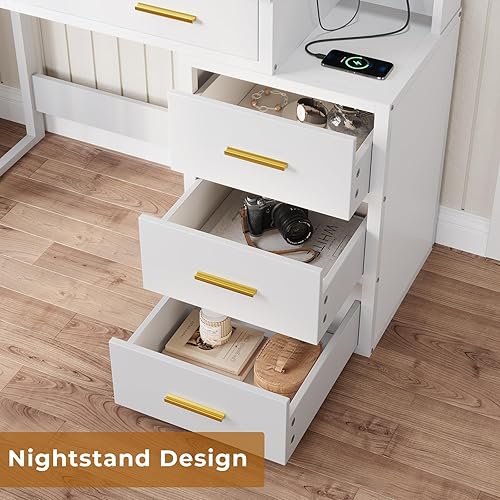 Miniatura 8 de Tiptiper - Tocador de maquillaje blanco con 10 bombillas, mesa de tocador moderna con espejo y 3 modos de iluminación, mesa de maquillaje con 2