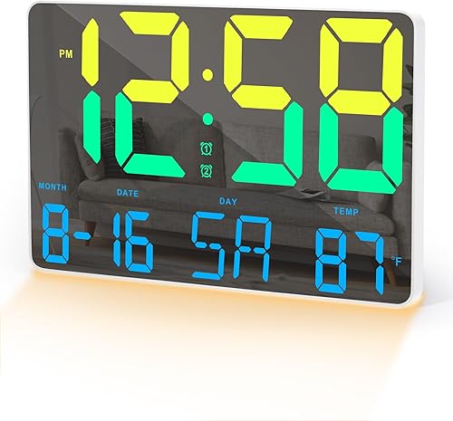 Miniatura 1 de Poeroa Reloj de pared para dormitorio, reloj de pared digital LED de 11.5 pulgadas, pantalla grande, con control remoto, atenuador, calendario,