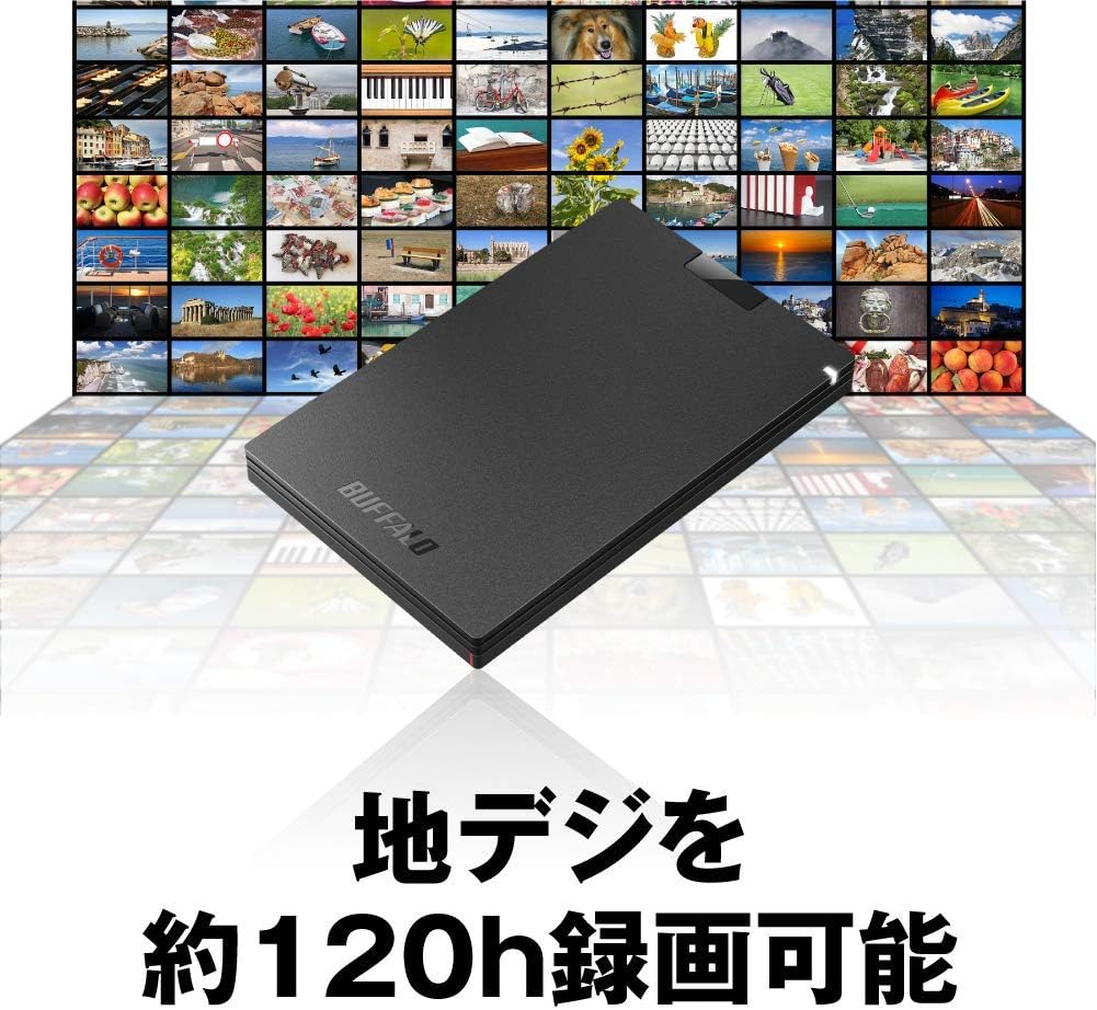 バッファロー Buffalo SSD-PGT960U3-BA External Portable SSD 960GB for TV Recording and Mounting