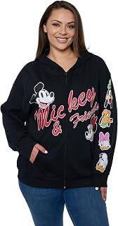 Mickey Mouse Women's Zip Hoodie Black Fleece Sweatshirt Daisy Goofy Dona...