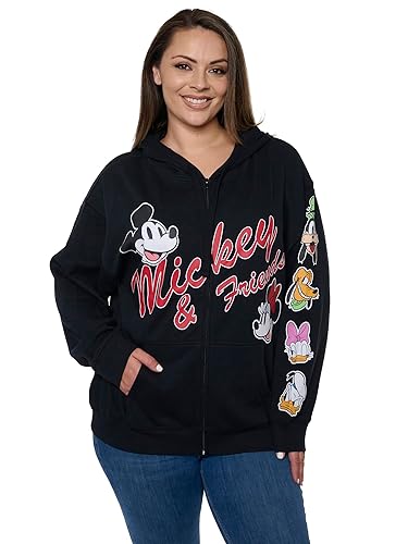 Disney Mickey Mouse Women's Zip Hoodie Black Fleece Sweatshirt Daisy
