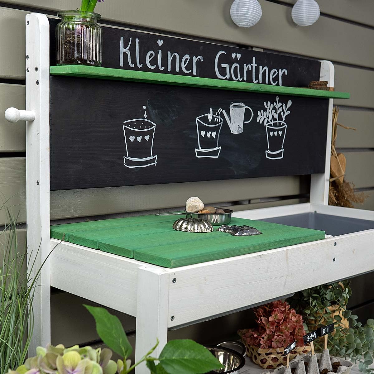 Meppi Matschküche aus Holz - Outdoorküche für Kinder - Pflanztisch - Basteltisch Outdoor
