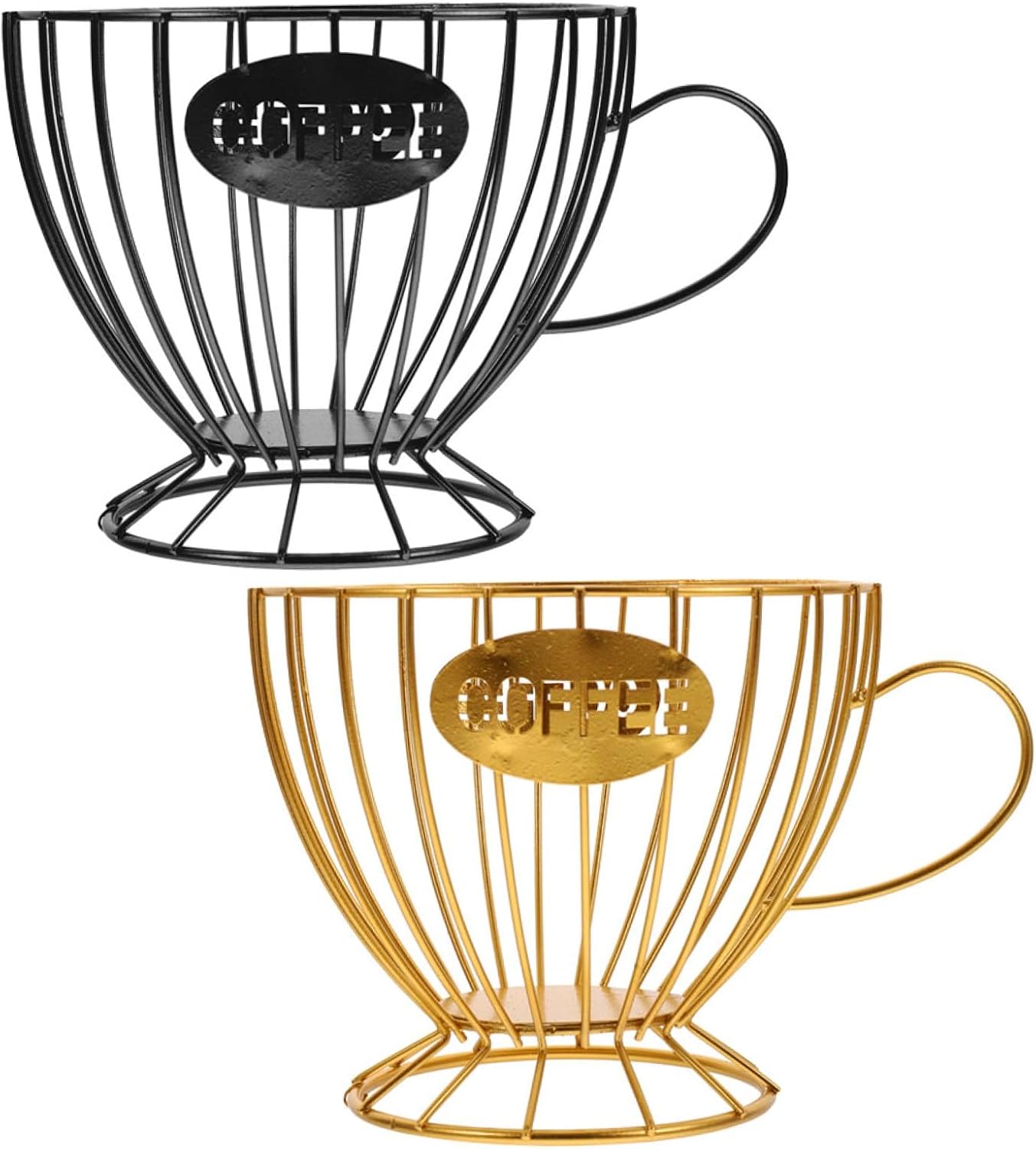 2pcs Hollow Metal Coffee Pod Organizer and Fruit Basket Large Capacity Coffee Storage Holder for Kitchen Dining Table Multipurpose in Gold and Black
