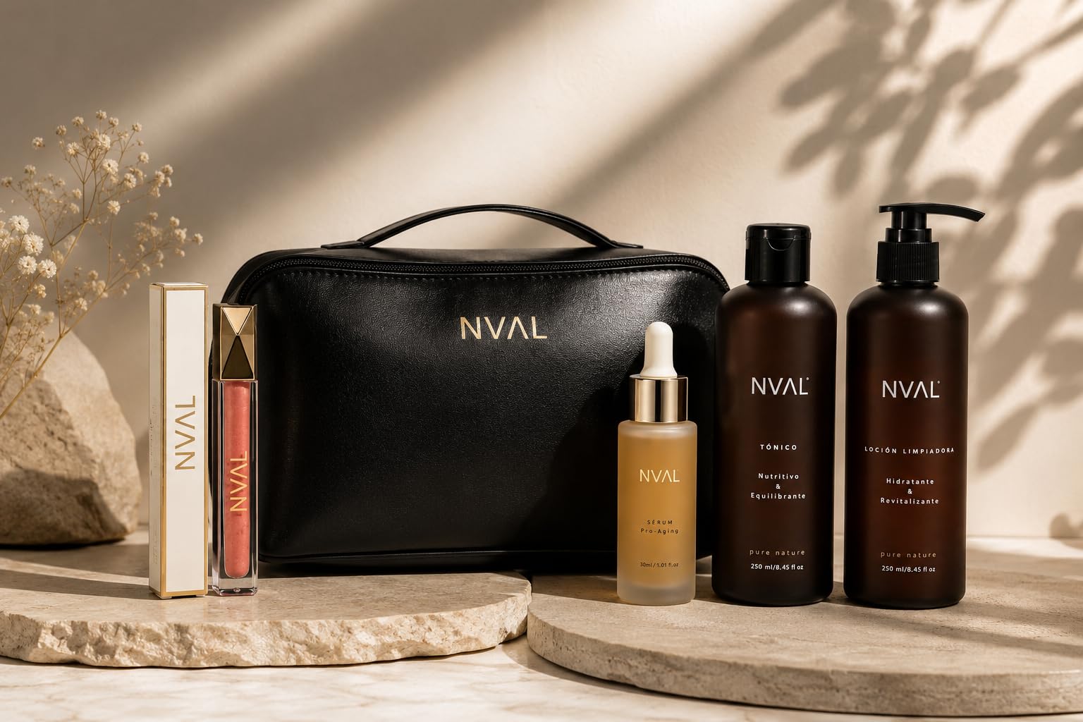NUAL - Kit Rutina Diaria Facial Nval - Esenciales para una completa Limpieza y Prevención, cosmetica facial para todo tipo de pieles (NECESER+ KIT LIMPIEZA)