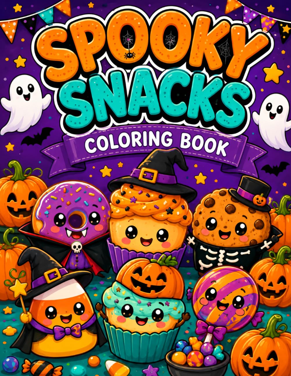 Spooky Snacks Halloween Coloring Book: 40+ Fun Coloring Pages Featuring Ghost Cupcakes, Monster Cookies, Candy Corn, Pumpkin Treats, and Adorable Halloween Snacks