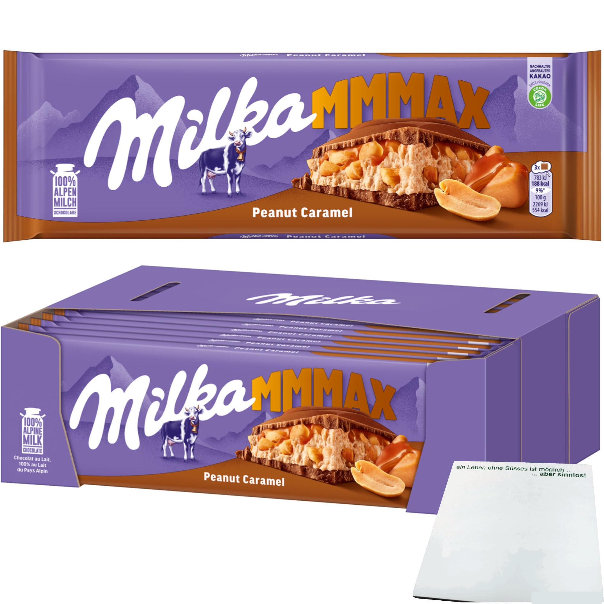 Milka Tafelschokolade Peanut-Caramel Großtafel VPE (12x276g Tafel) + usy Block