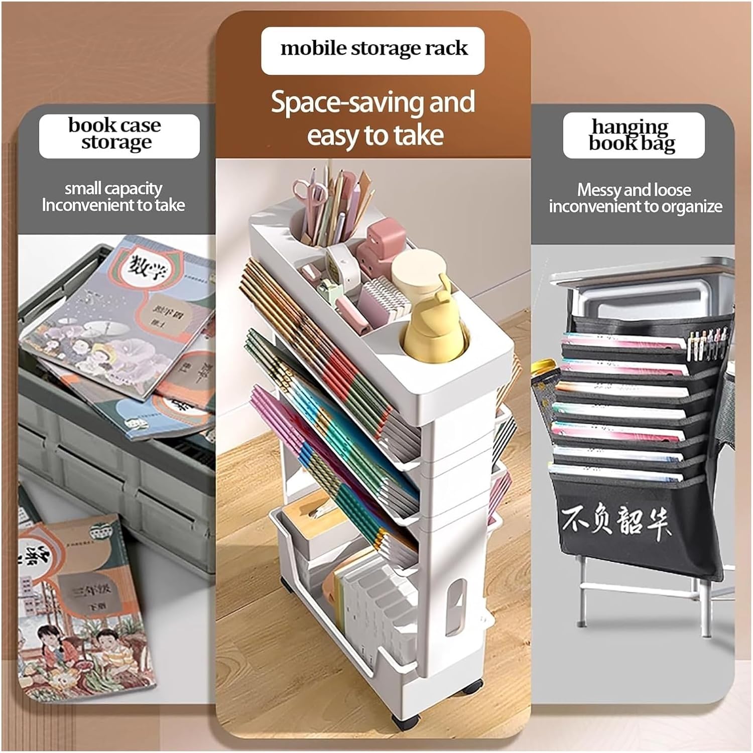 Book cartMobile Bookshelf,Mobile Bookshelf with Wheels, Rolling Bookshelf Cart with Wheels 5-Tier Movable Bookshelf and Desk Side Cart for Office Dorm Classroom, (Color : Yellow)